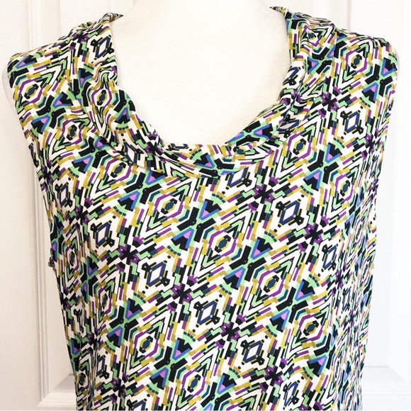 Tahari ASL Colorful Geo Print Stretch Sleeveless Tank Blouse 12 - Picture 2 of 14